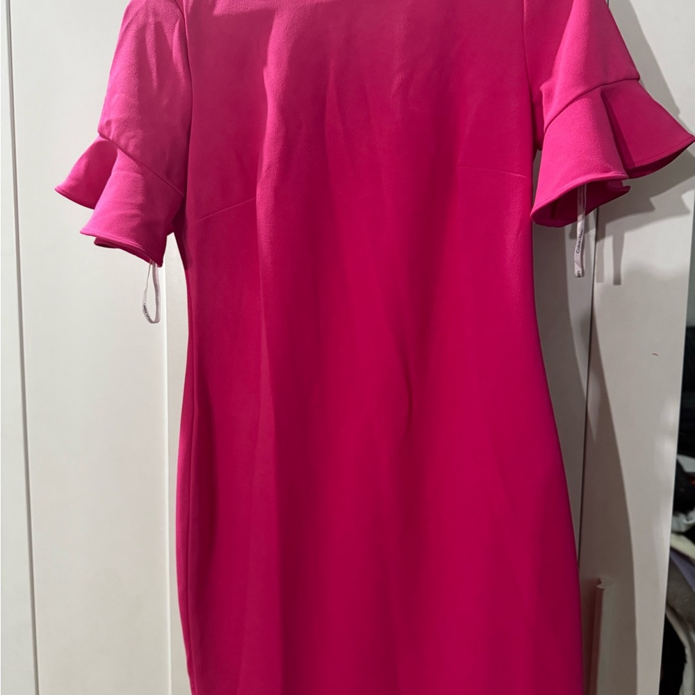 Calvin Klein Fuchsia Dress with Ruffle Sleeves